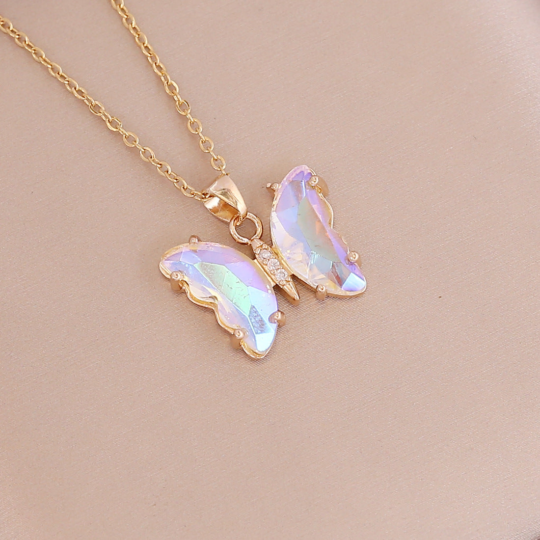 Fashion Butterfly Metal Plating Glass 18K Gold Plated Women's Necklace