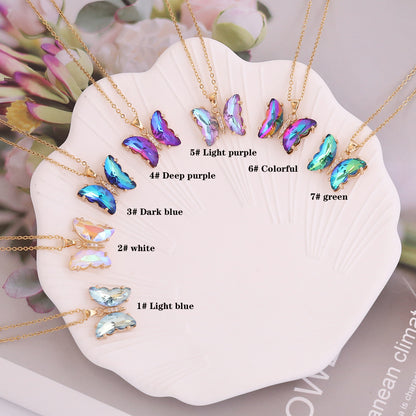 Fashion Butterfly Metal Plating Glass 18K Gold Plated Women's Necklace