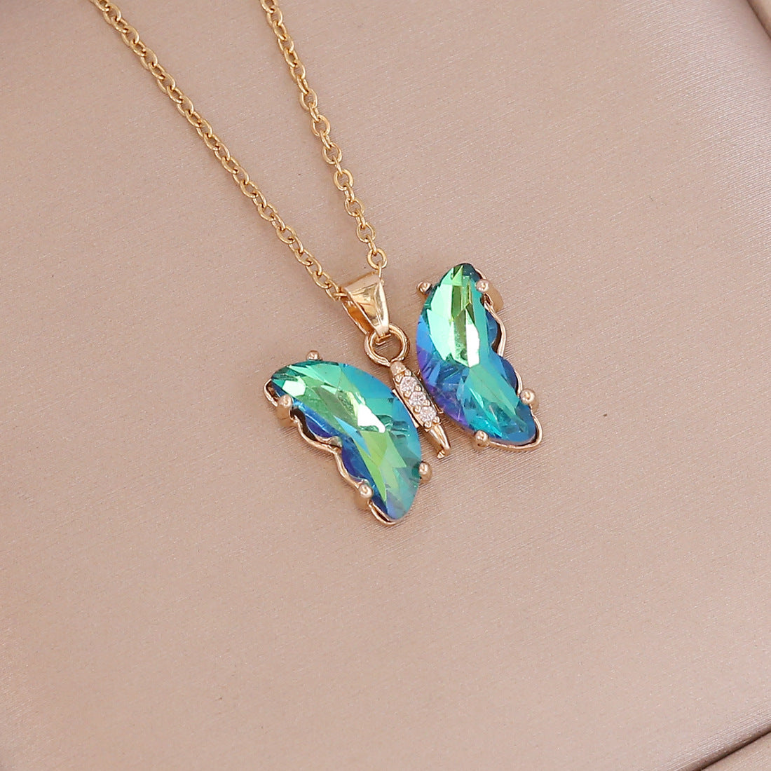 Fashion Butterfly Metal Plating Glass 18K Gold Plated Women's Necklace