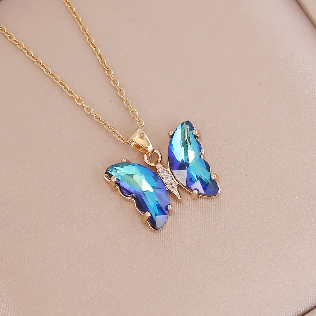 Fashion Butterfly Metal Plating Glass 18K Gold Plated Women's Necklace