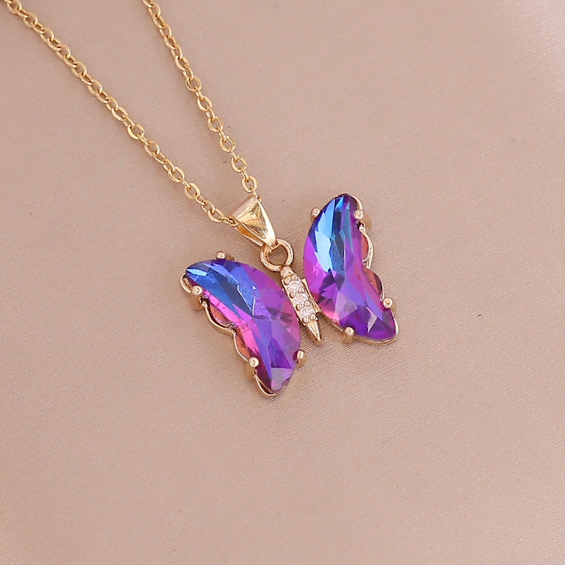 Fashion Butterfly Metal Plating Glass 18K Gold Plated Women's Necklace