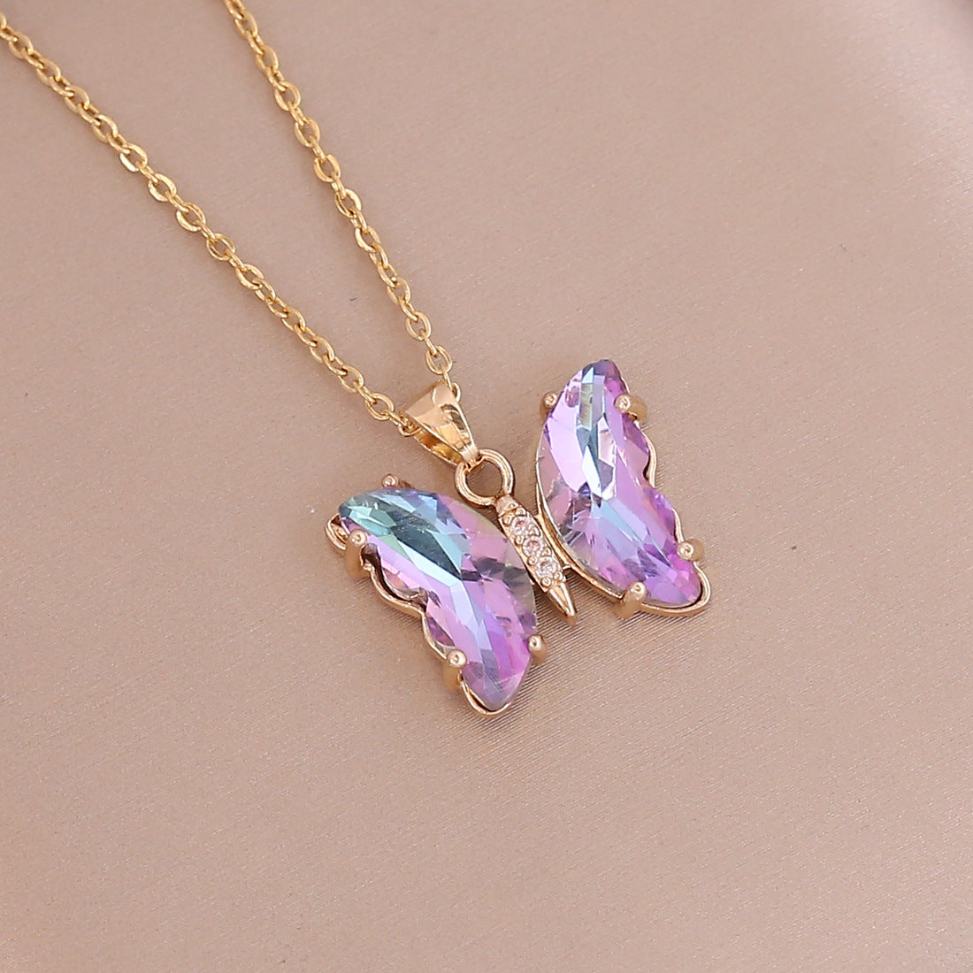 Fashion Butterfly Metal Plating Glass 18K Gold Plated Women's Necklace