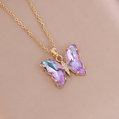 Fashion Butterfly Metal Plating Glass 18K Gold Plated Women's Necklace