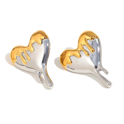 Dripping Hearts Dual Tone SS 18K Earrings