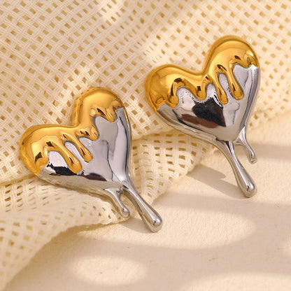 Dripping Hearts Dual Tone SS 18K Earrings