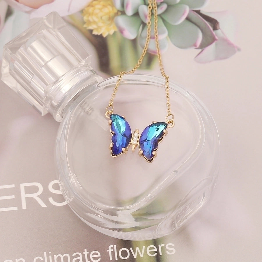 Stainless Steel 18K Gold Plated Elegant Plating Butterfly Glass Necklace