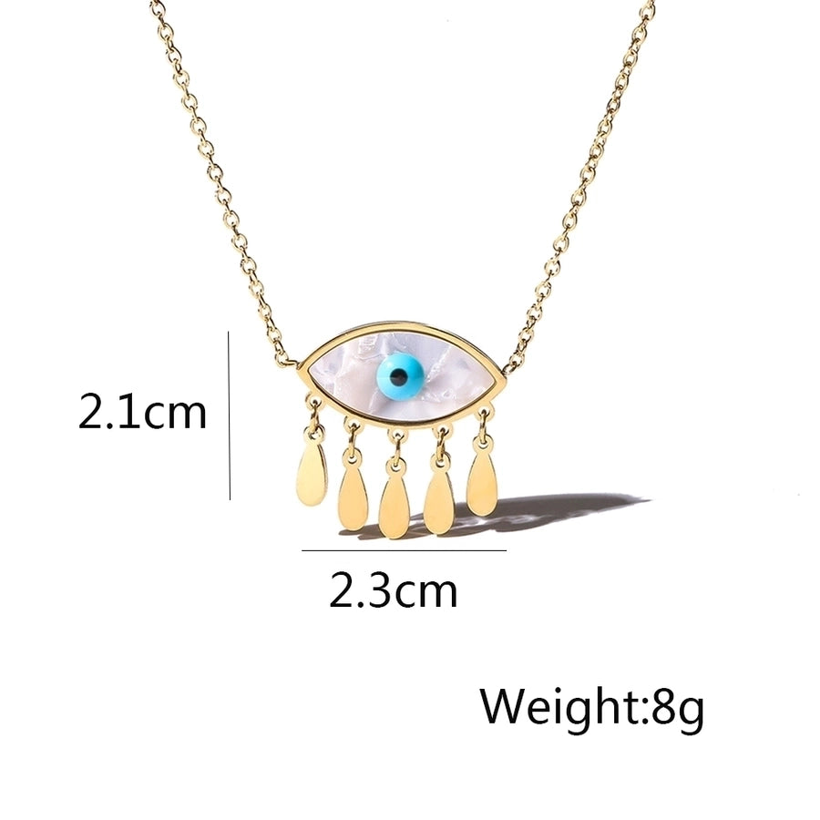 304 Stainless Steel 18K Gold Plated  Inlay Evil Eye Shell Pendant Necklace