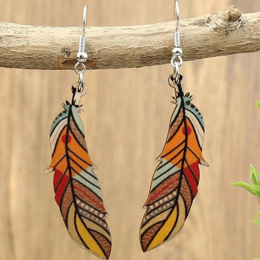 Feather Alloy Wood Drop earrings