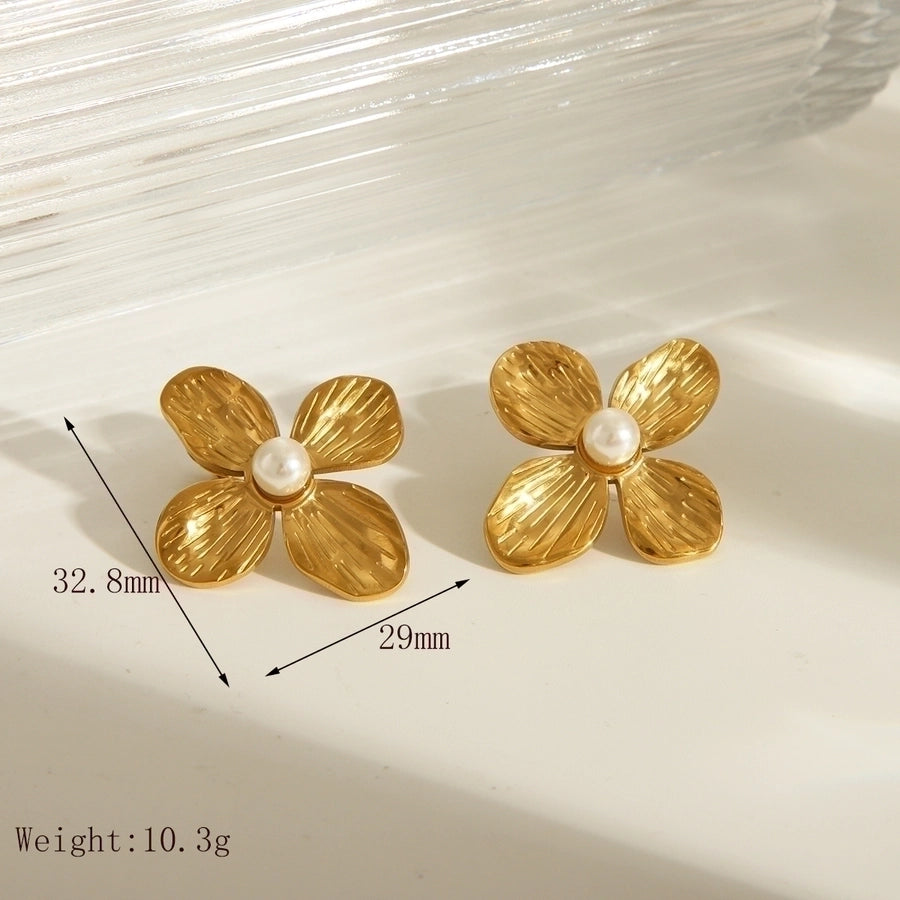 Flower 304 Stainless Steel Pearls 18K Gold Plated Earrings Necklace