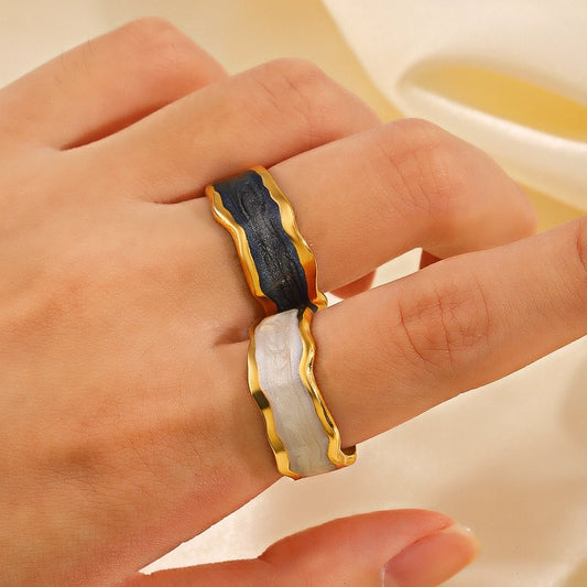 304 Stainless Steel 18K Gold Plated Enamel Open Rings