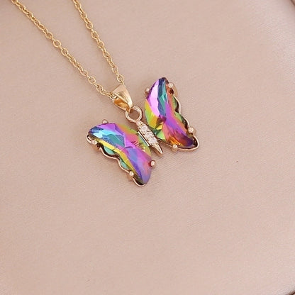 Fashion Butterfly Metal Plating Glass 18K Gold Plated Women's Necklace