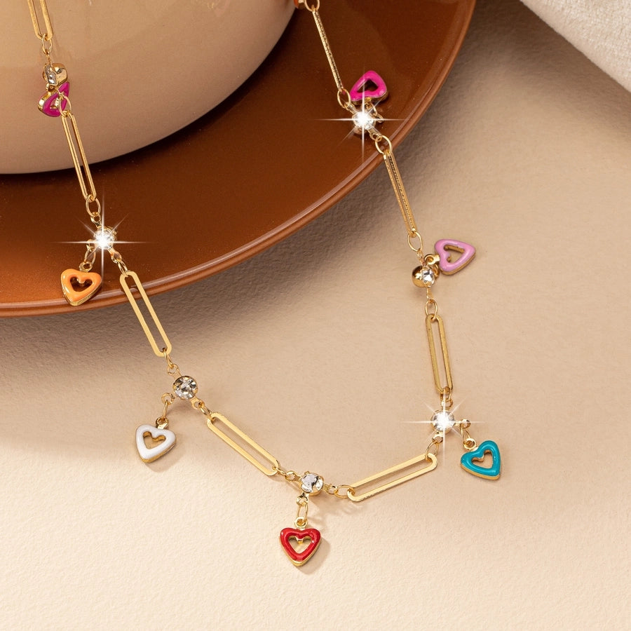 Heart Rhinestone Women Chain with Charms