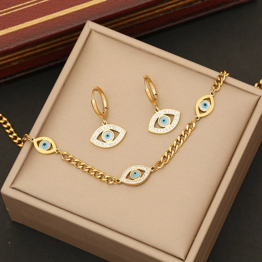 Stainless Steel 18K Gold Plated Elegant Evileye Set