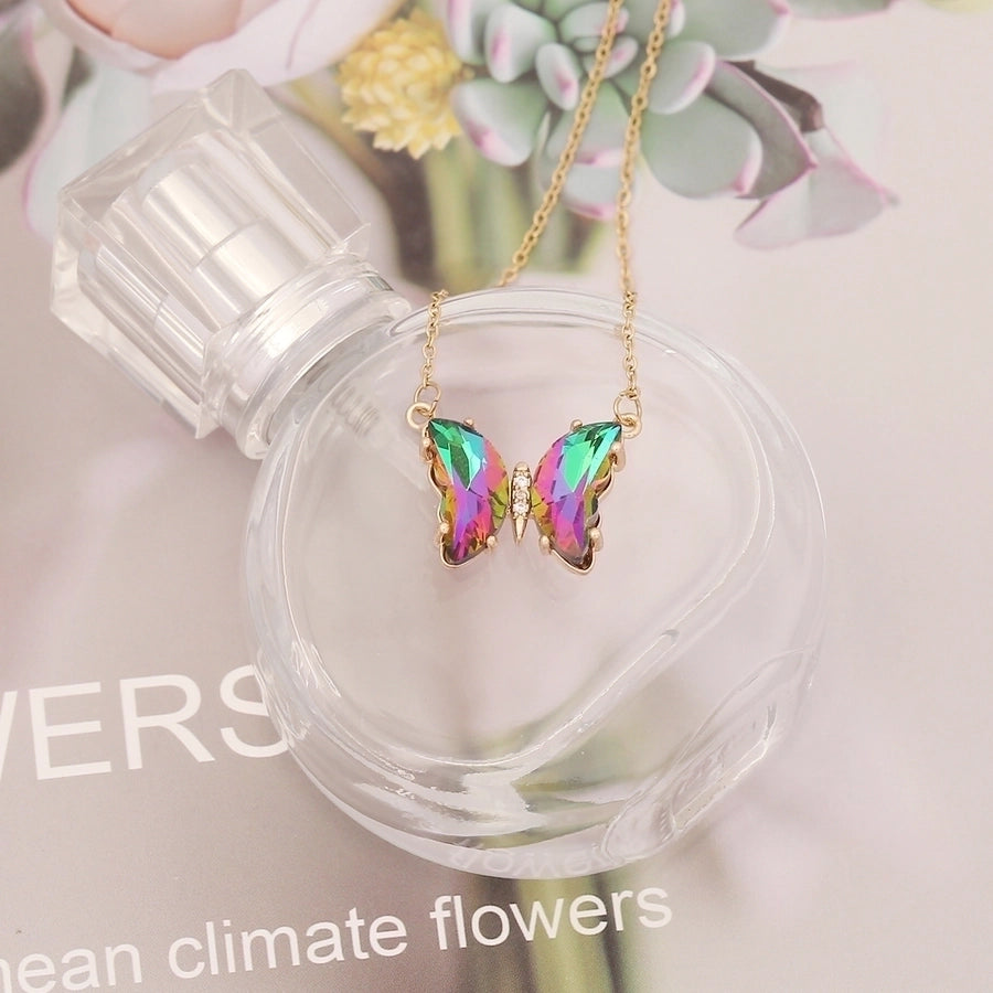 Stainless Steel 18K Gold Plated Elegant Plating Butterfly Glass Necklace