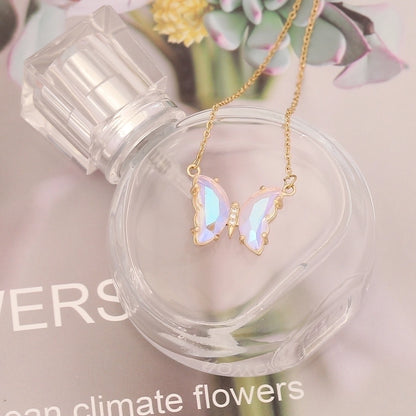 Stainless Steel 18K Gold Plated Elegant Plating Butterfly Glass Necklace