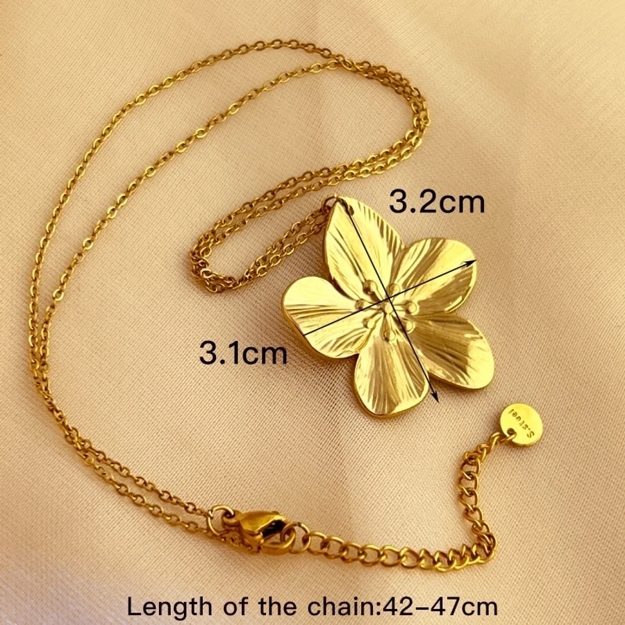 304 Stainless Steel 18K Gold Plated Elegant Lady Flower Pendant Necklace