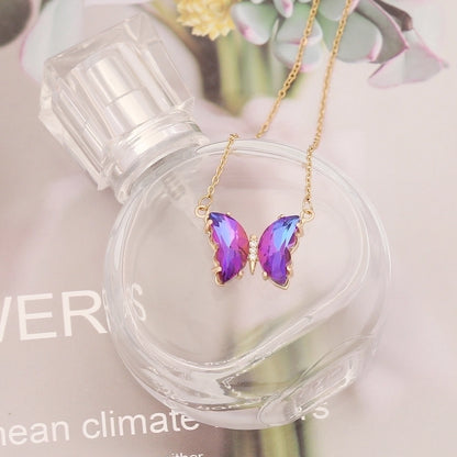 Stainless Steel 18K Gold Plated Elegant Plating Butterfly Glass Necklace