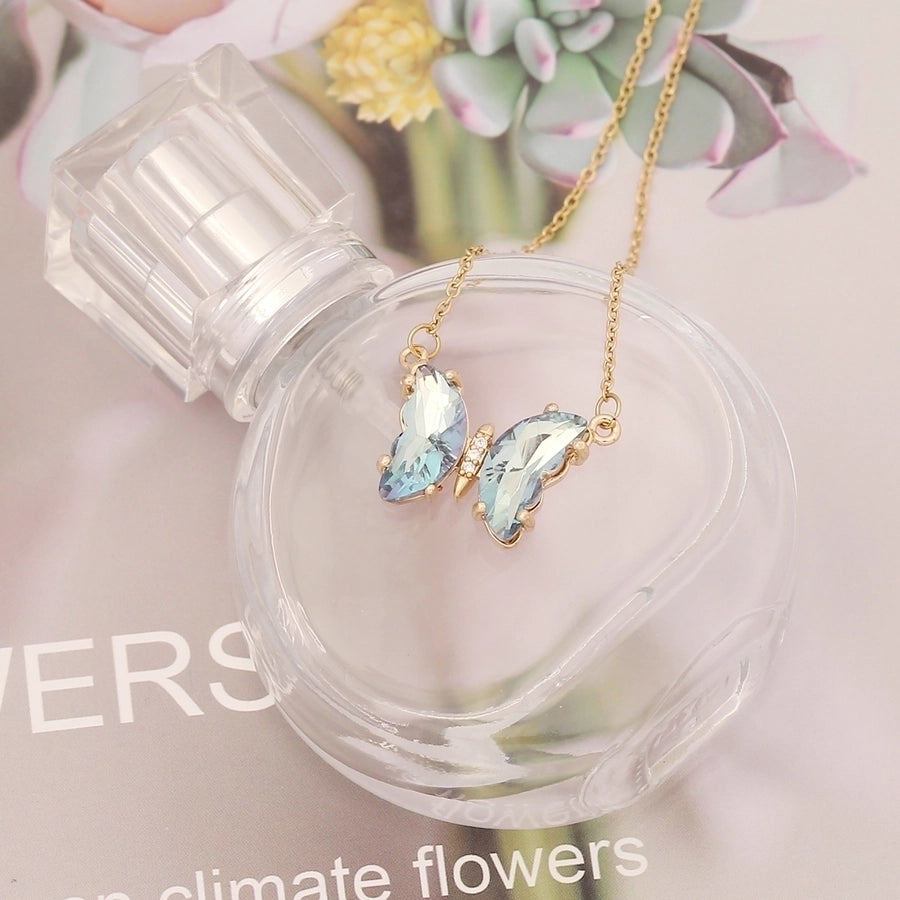 Stainless Steel 18K Gold Plated Elegant Plating Butterfly Glass Necklace