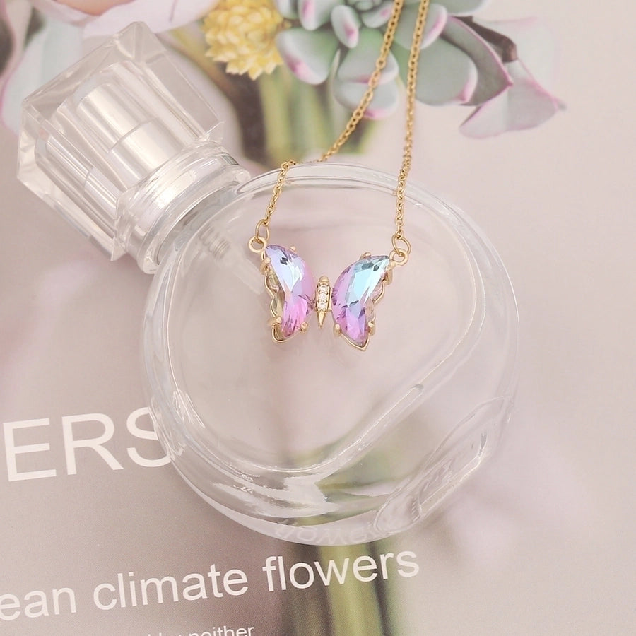 Stainless Steel 18K Gold Plated Elegant Plating Butterfly Glass Necklace