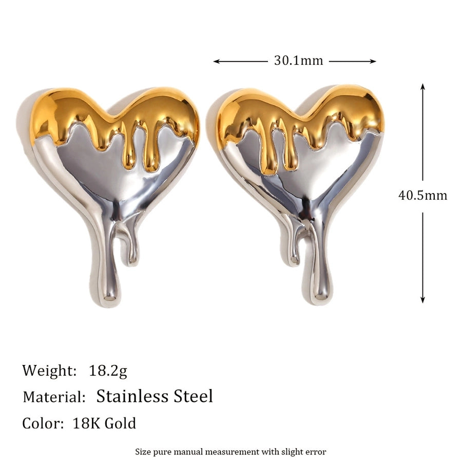 Dripping Hearts Dual Tone SS 18K Earrings