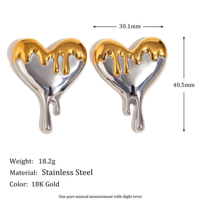 Dripping Hearts Dual Tone SS 18K Earrings