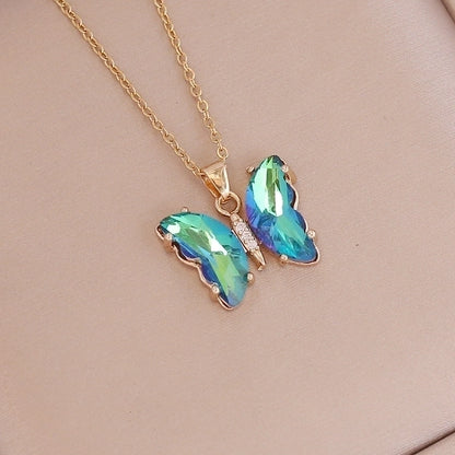 Fashion Butterfly Metal Plating Glass 18K Gold Plated Women's Necklace