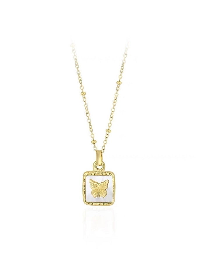 Retro Square Butterfly Pendant Necklace 18k SS304