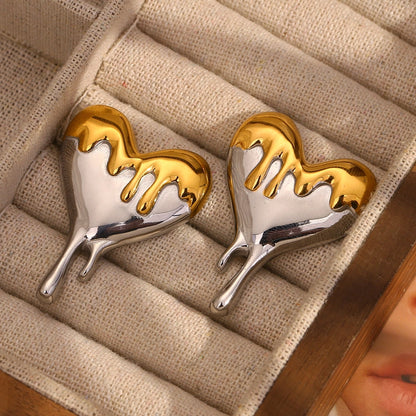 Dripping Hearts Dual Tone SS 18K Earrings