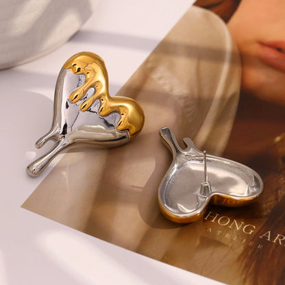 Dripping Hearts Dual Tone SS 18K Earrings