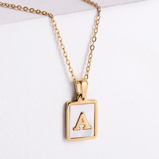 304 Stainless Steel 18K Gold Plated Letter Shell Pendant Necklace